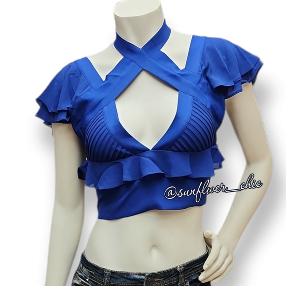 [NEW] Nasty Gal Choker Flutter Sleeve Halter Crop Top - Picture 1 of 14